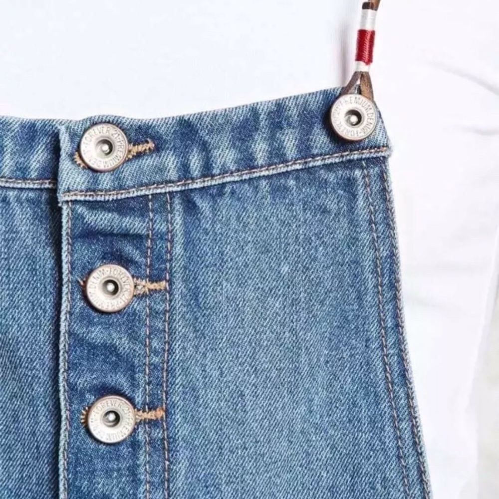 Forever 21 distressed denim overall shorts